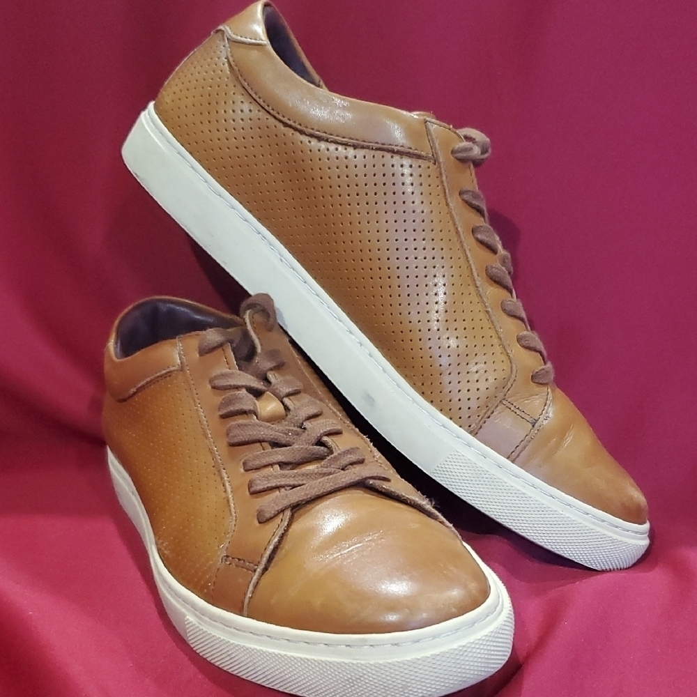 Allen Edmonds Caramel Tan Leather Sneakers with Perforated Design